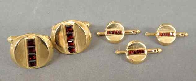 Appraisal: Pair of k yg cufflinks and three shirt studs with