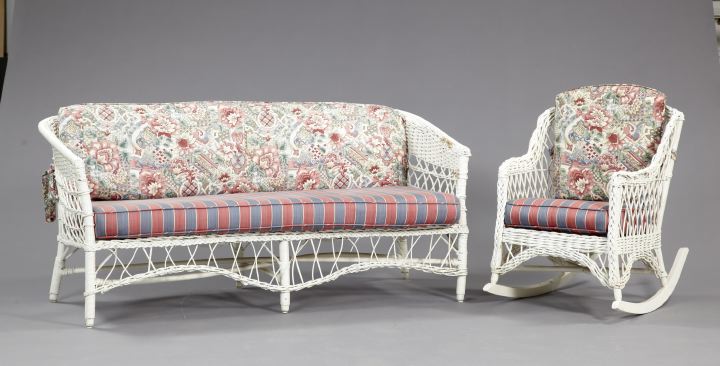 Appraisal: Two Pieces of American White Wicker Furniture mid- th century