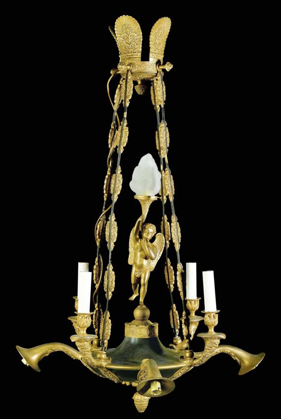 Appraisal: CHANDELIER A L'ANGELOT late Empire Paris th century Matte and