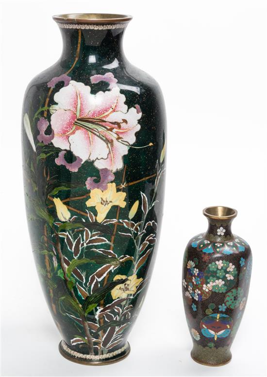 Appraisal: Sale Lot Two Japanese Cloisonne Vases the first of tapering