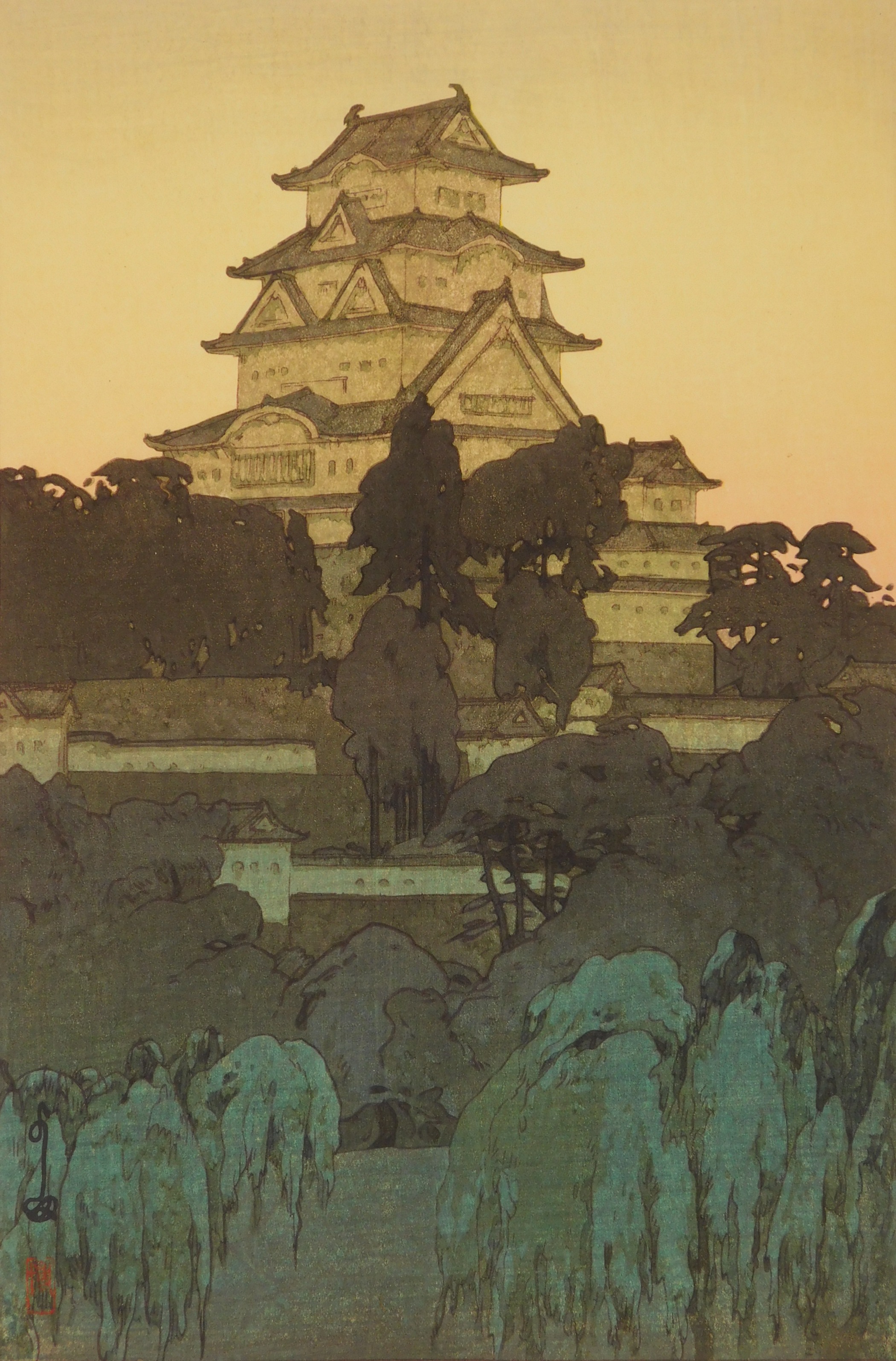 Appraisal: Hiroshi Yoshida - ''Himeji Castle Evening'' Yoshida - woodblock in