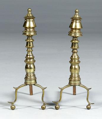 Appraisal: Pair Classical brass andirons scrolled arches and ball feet British