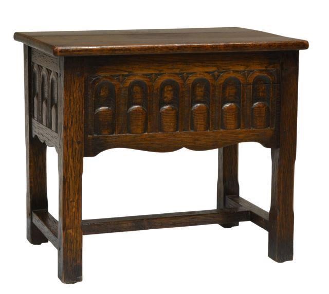 Appraisal: French oak coffer storage bench late th c hinged rectangular