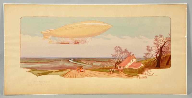 Appraisal: French Raid Paris-Verdun Poster Large blimp with open air car