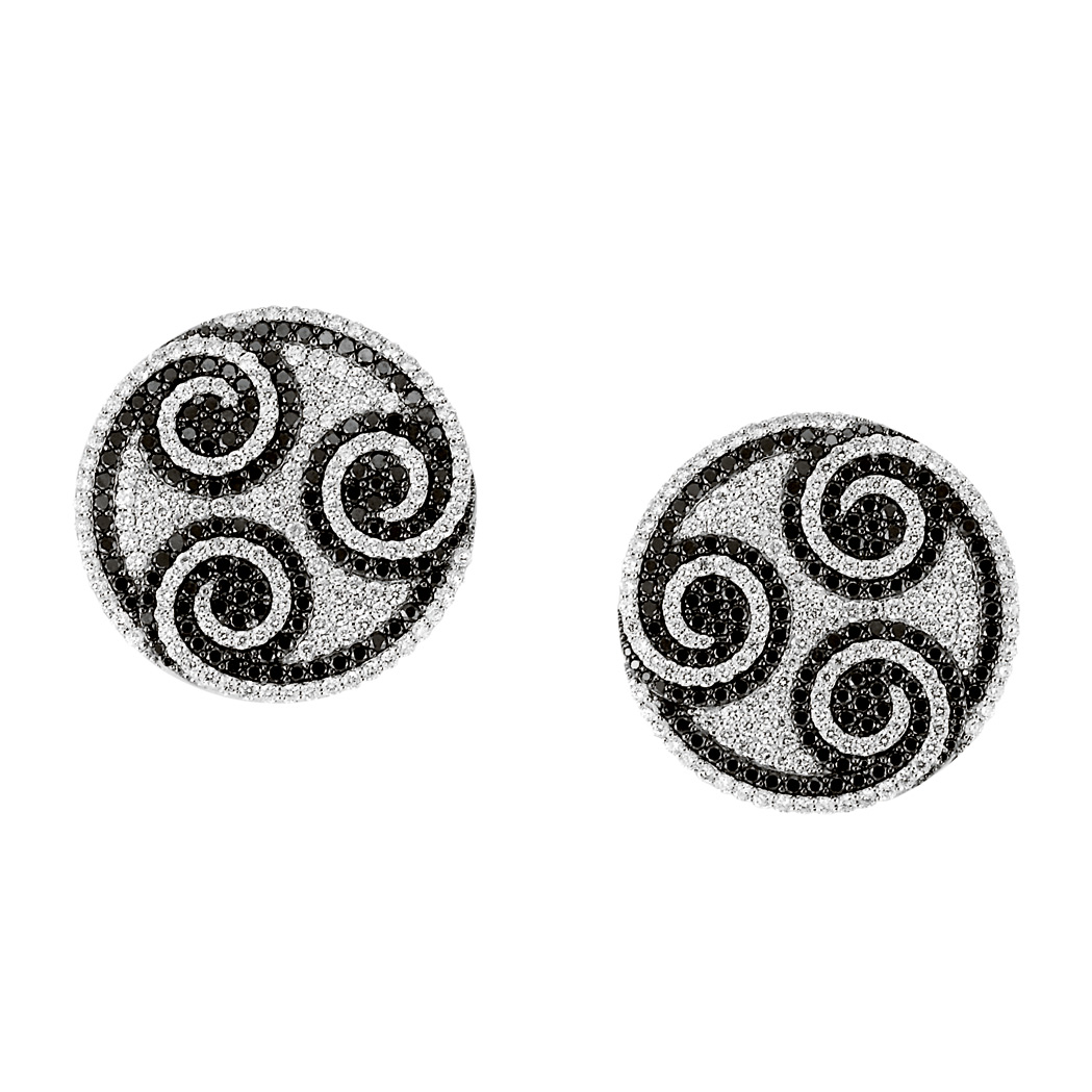 Appraisal: Pair of White Gold Diamond and Black Diamond Earrings kt