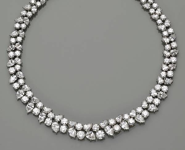 Appraisal: A diamond and platinum necklace the graduated two row necklace