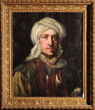 Appraisal: ENGLISH SCHOOL MAN IN ARAB HEADDRESS Oil on canvas x