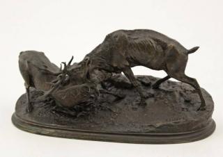 Appraisal: P J MENE TH C FRENCH BRONZE OF FIGHTING STAGS