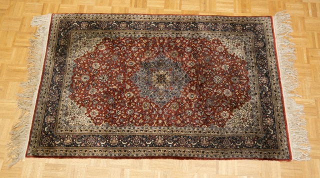 Appraisal: Tabriz-Style Carpet Silk Blue center medallion on red field '