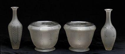 Appraisal: PAIR OF ENGLISH ENGRAVED FROSTED GLASS WINE COOLERS AND A