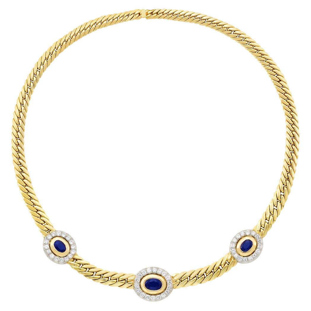 Appraisal: Two-Color Gold Sapphire and Diamond Chain Necklace kt yellow white