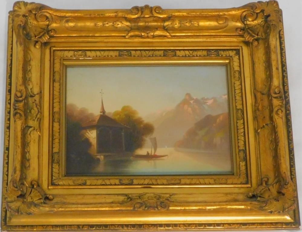 Appraisal: LATE TH CENTURY OIL PAINTING ON WOODEN PANEL possibly Lake