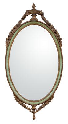 Appraisal: Adam style carved and painted mirror oval mirror with green