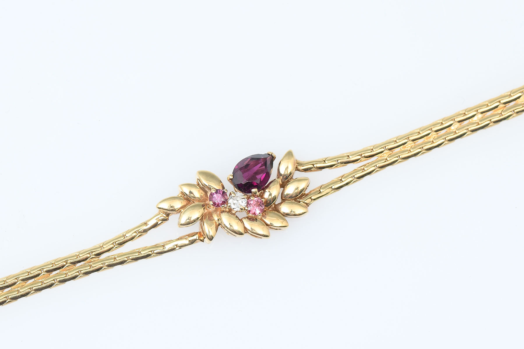 Appraisal: VINTAGE ITALIAN K RUBY PINK SAPPHIRE DIAMOND BRACELET pear shaped