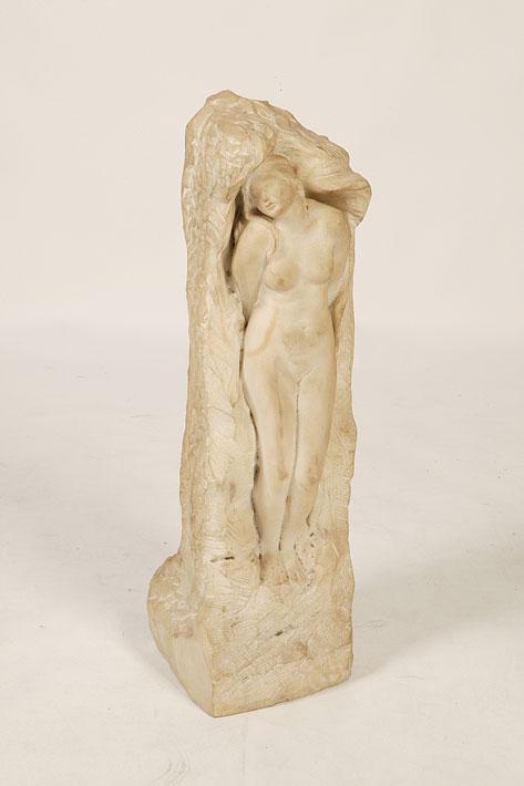 Appraisal: A CARVED STONE SCULPTURE OF A NAKED MAIDEN emerging from