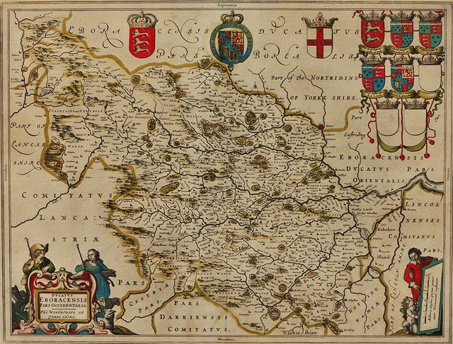 Appraisal: BLAEU'The West Riding of Yorkshire' double-page engraving with decorative floral