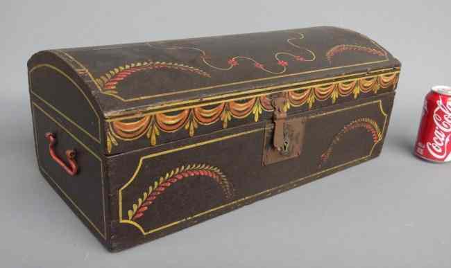 Appraisal: th c paint decorated dometop box Found in Worcester Mass