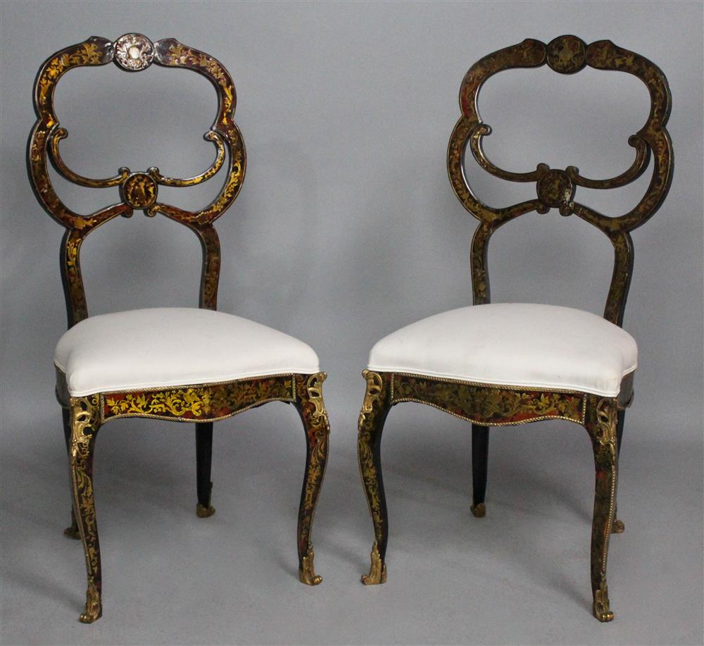 Appraisal: PAIR OF LOUIS PHILIPPE BOULLE INLAID EBONIZED CHAISES second quarter