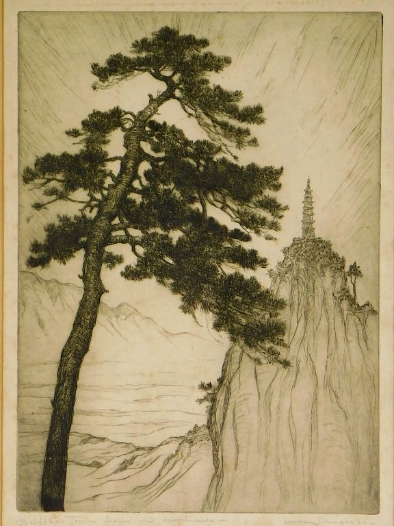 Appraisal: Lucille Douglass Asiatic Buddha's Tower Etching Lucille Sinclair Douglass New