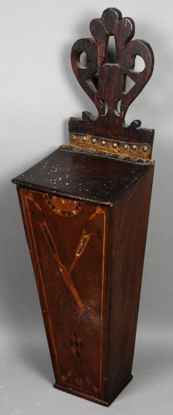 Appraisal: th Century candle box mahogany with fine inlay on front