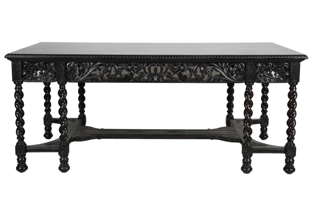 Appraisal: JACOBEAN STYLE EBONIZED WOOD LIBRARY TABLEthe rectangular top with molded