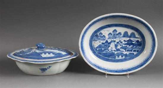 Appraisal: Chinese Export Canton porcelain lozenge-shaped covered vegetable dish and similar