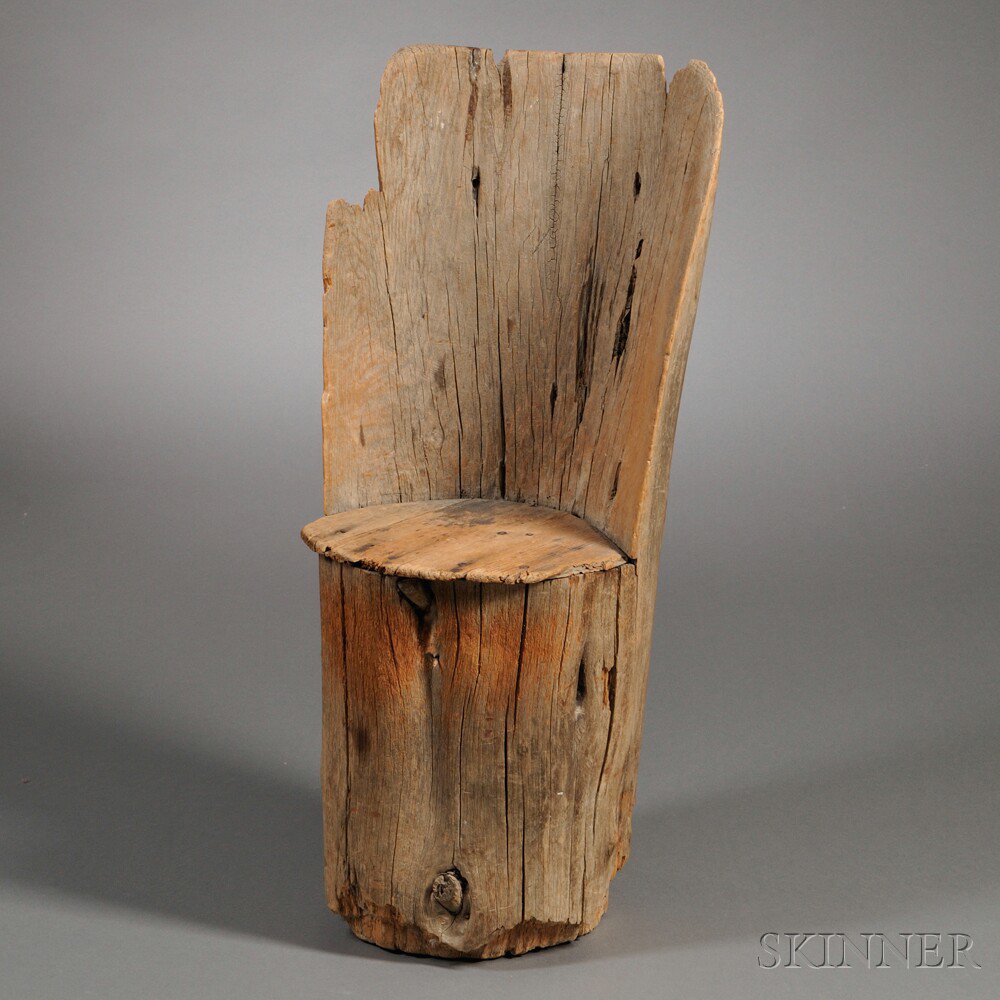 Appraisal: Rustic Carved Pine Chair New England probably th century fashioned