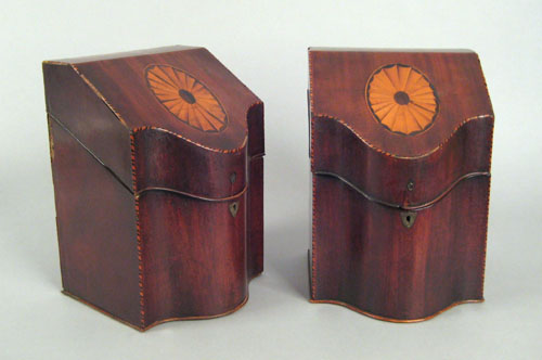 Appraisal: Pair of George III mahogany knife boxes ca each with