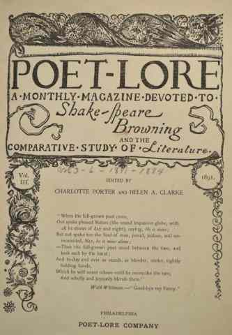 Appraisal: Poet-Lore - Titled ''Poet-Lore A Monthly Magazine Devoted to Shake-speare