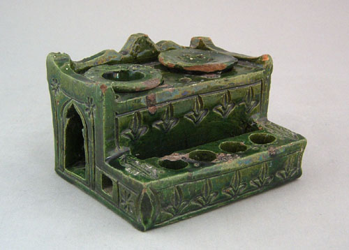 Appraisal: Green glaze redware standish th c with incised floral decoration