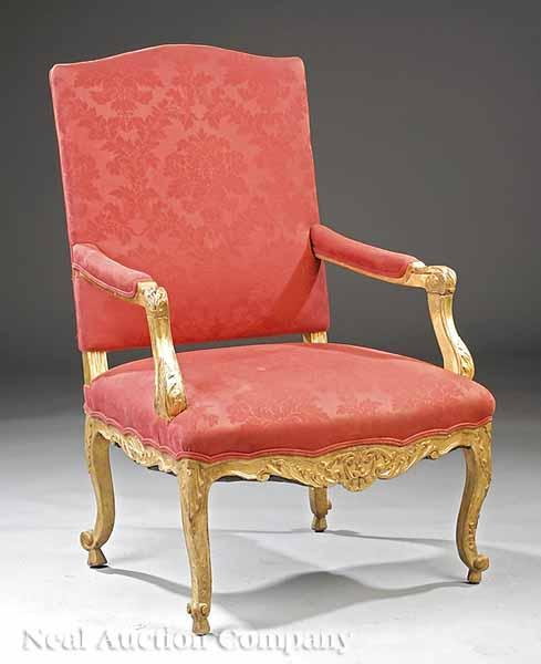 Appraisal: An Antique Louis XV-Style Carved Giltwood Fauteuil of Generous Proportions