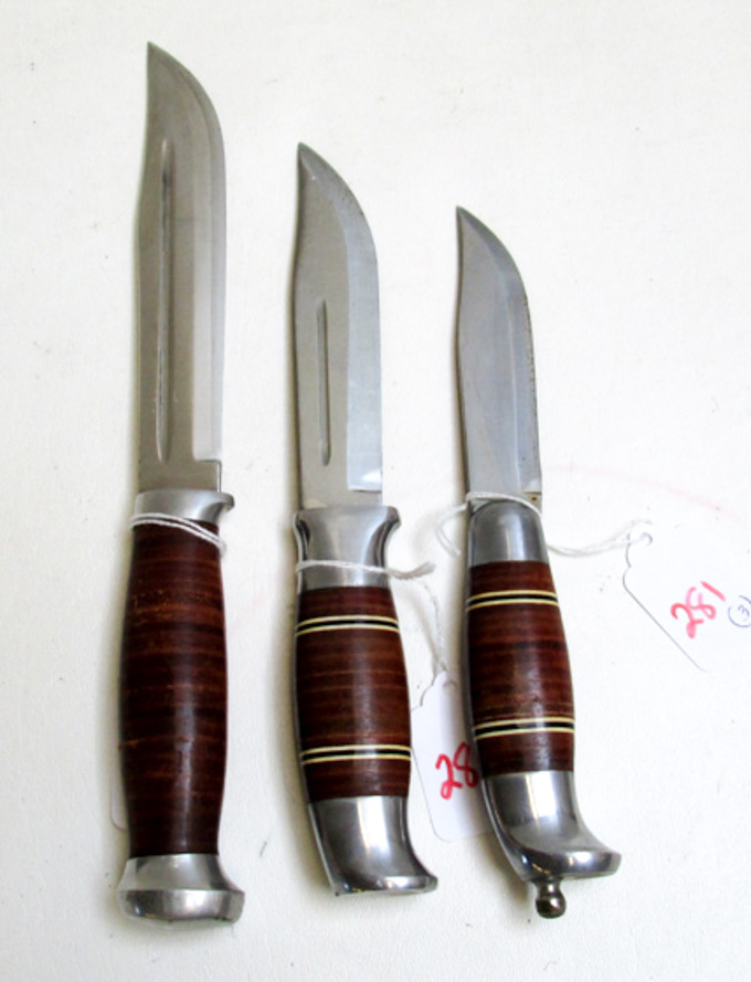 Appraisal: THREE NORWEGIAN HUNTING KNIVES S S Helle with blade narrow