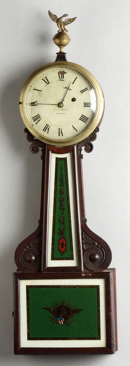 Appraisal: Geo Neilson Boston Banjo Clock Mahogany case w carved side