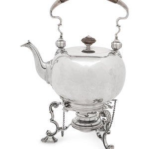 Appraisal: An English Silver Kettle on Lamp Stand Elkington and Co