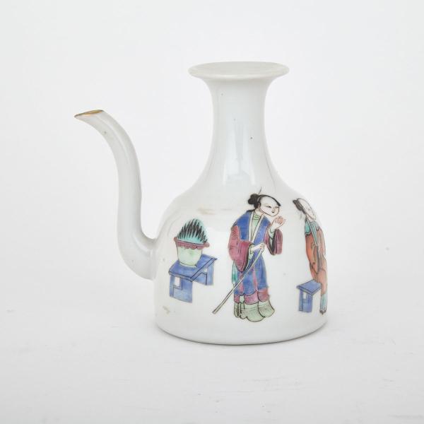 Appraisal: Small Famille Rose Wine Ewer With a funnel neck rising