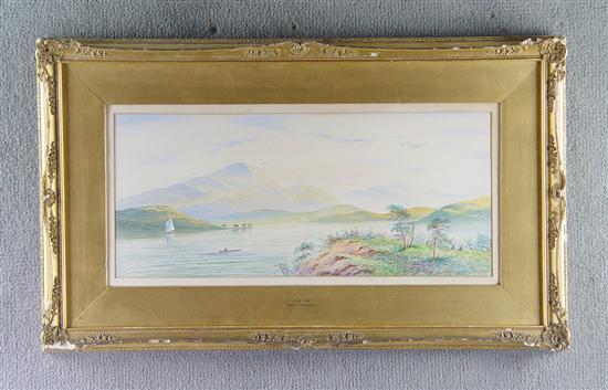 Appraisal: Watercolor of Lake Late th Century With sailboat rowboat cattle