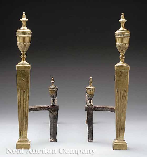 Appraisal: A Pair of Antique English Urn-Topped Brass Andirons in the