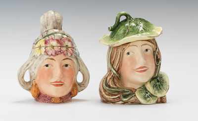 Appraisal: Two Female Head Nouveau Styled Tobacco Jars Both porcelain with