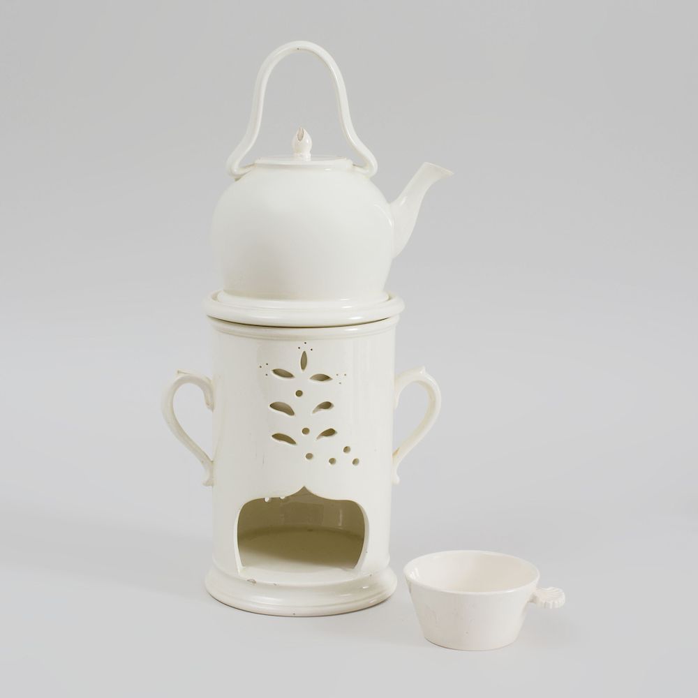 Appraisal: Creamware Veilleuse Probably English The two-handled chimney with liner and