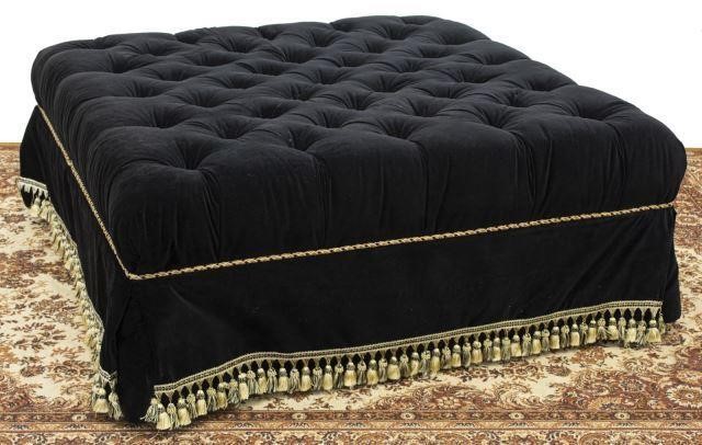 Appraisal: Large button-tufted square ottoman late th c upholstered in black