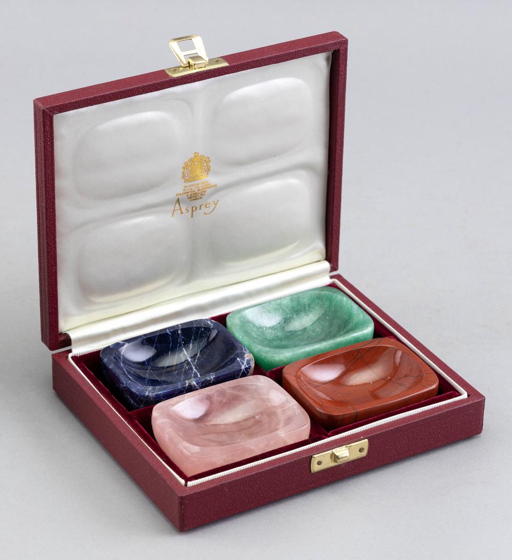 Appraisal: CASED SET OF FOUR ASPREY HARDSTONE ASHTRAYS TH CENTURY LENGTHS