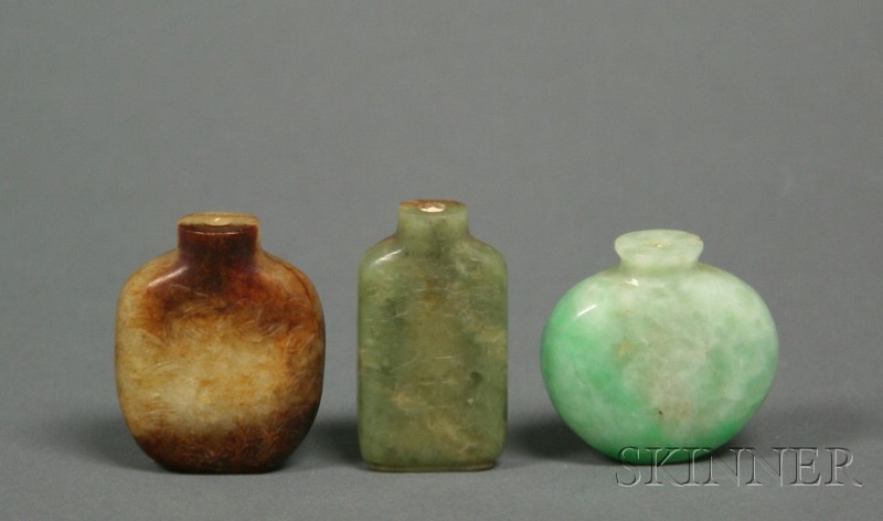 Appraisal: Three Jade Snuff Bottles China th century an apple green