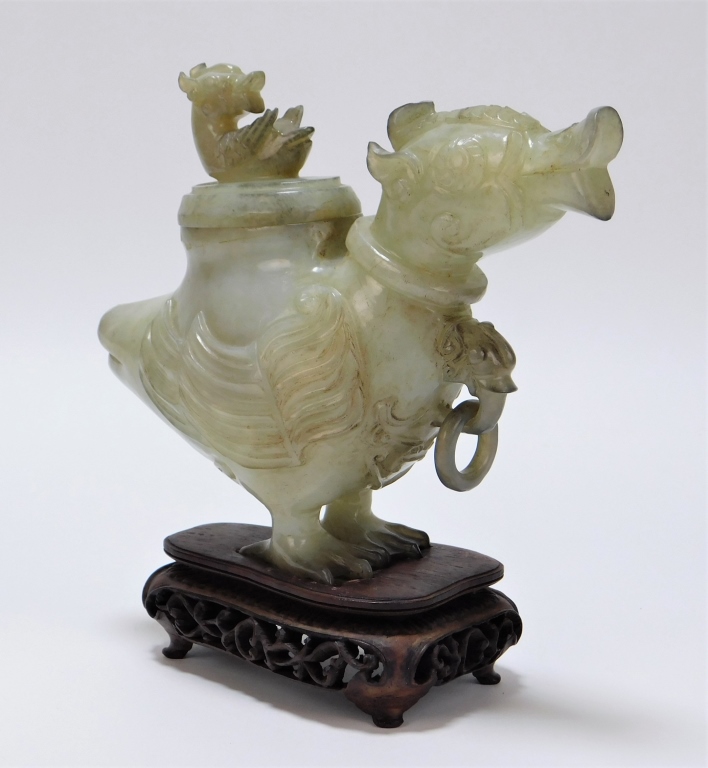 Appraisal: CHINESE QING DYNASTY FIGURAL BIRD HARDSTONE CENSER China Qing DynastyFinely