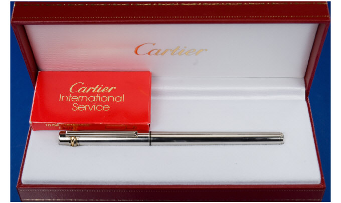 Appraisal: Cartier Fountain Pen Must De Cartier Fountain Pen Silvered Barrel