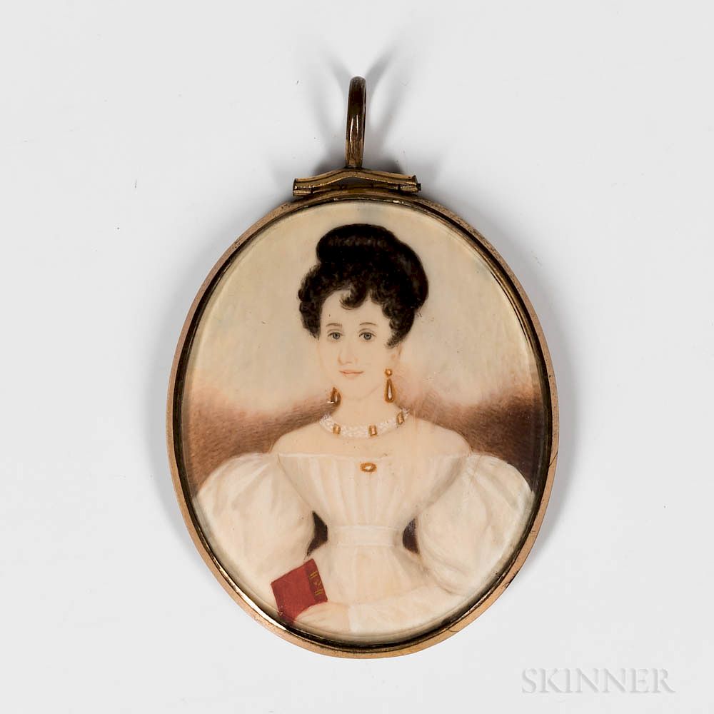 Appraisal: American School Mid- th Century Miniature Portrait of a Woman