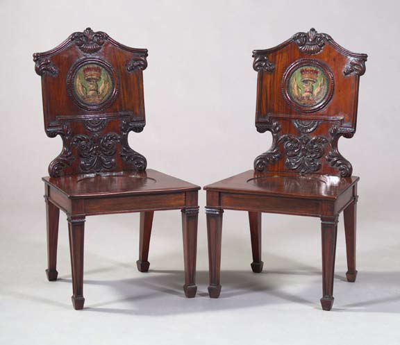 Appraisal: Pair of William IV Mahogany Hall Chairs second quarter th