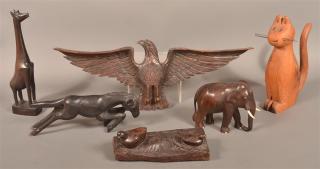 Appraisal: Carved Wood Animal Figures Spread wing eagle wing span