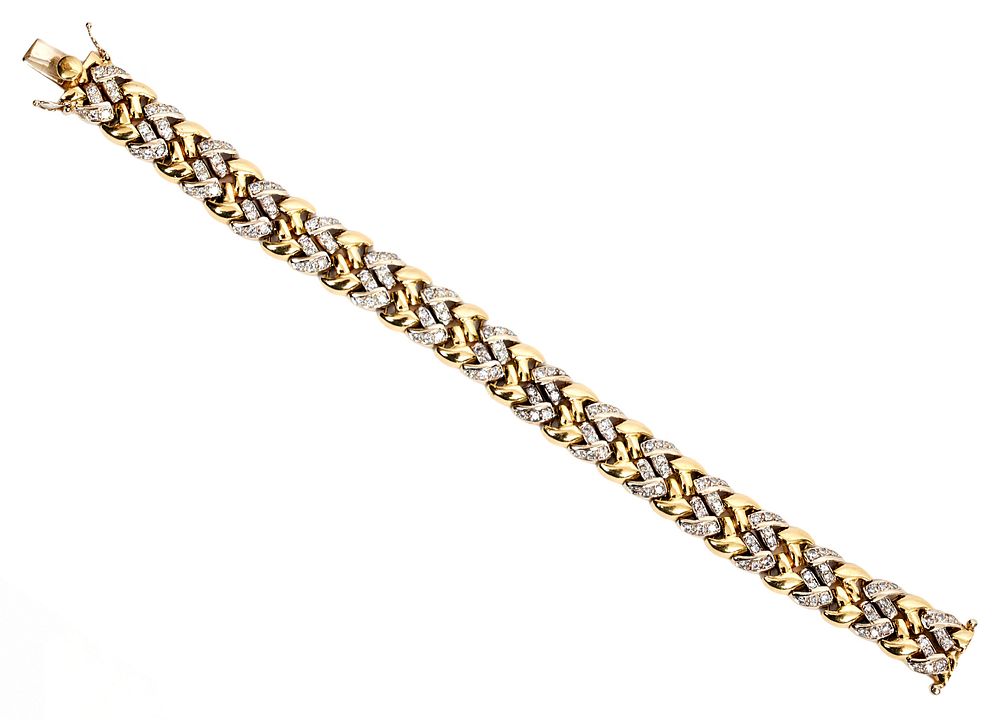 Appraisal: Chevron Pave Diamond K Two Tone Bracelet Chevron K two