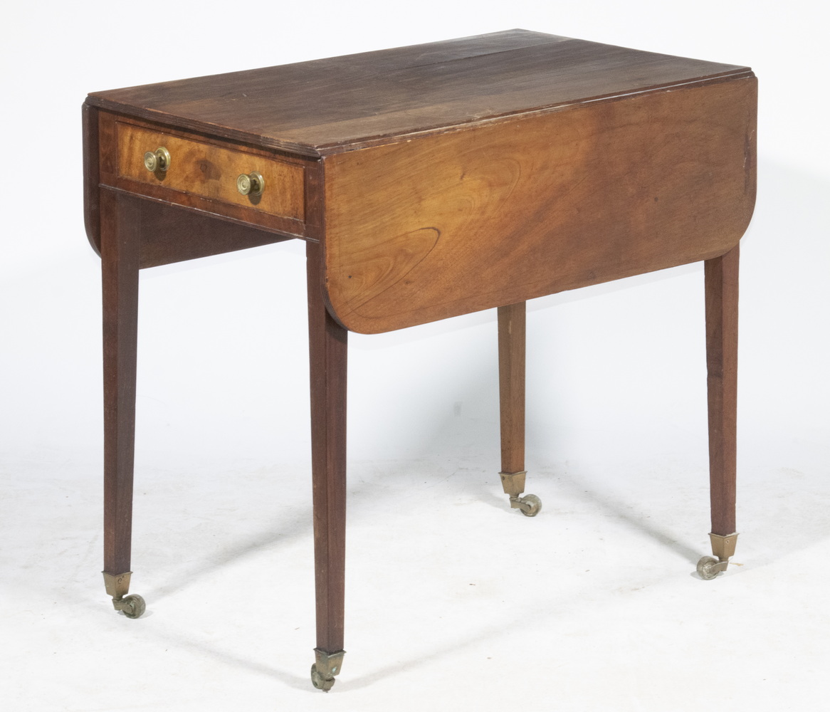 Appraisal: MAHOGANY DROP LEAF TABLE English Hepplewhite Table with D-shape leaves