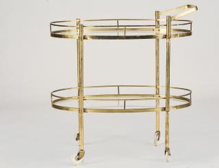 Appraisal: BRASS AND GLASS SERVING CART With two shelves